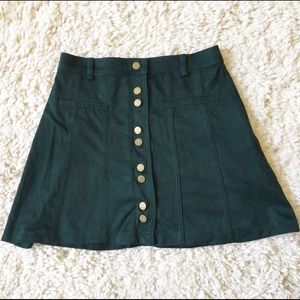 Zara Faux Suede Mini Button Skirt Emerald Green XS